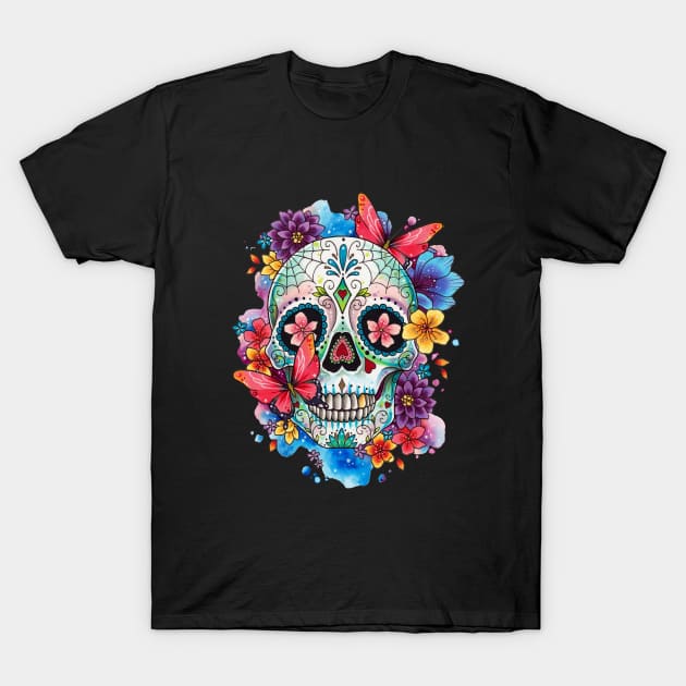 Floral Candy Skull Design by Lorna Laine T-Shirt by Lorna Laine